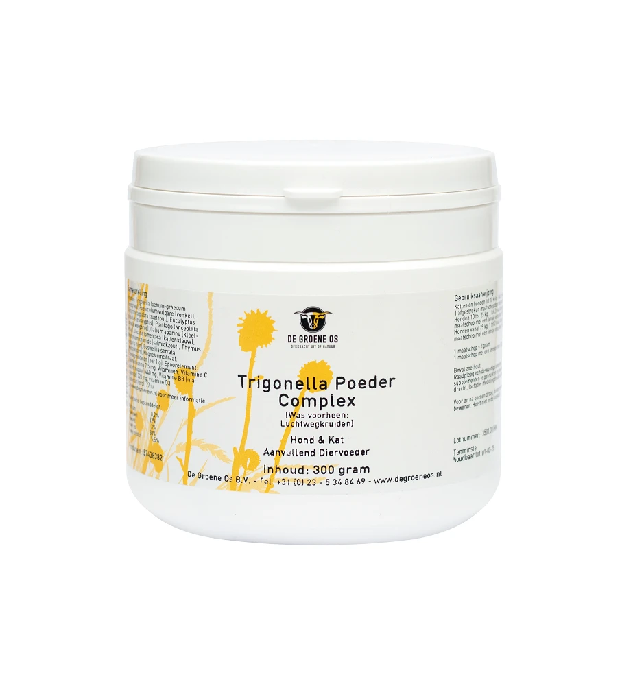 De Groene Os Trigonella Poeder Complex Hond & Kat - 300 Gram 1 De Groene Os Trigonella Poeder Complex Hond & Kat - 300 Gram