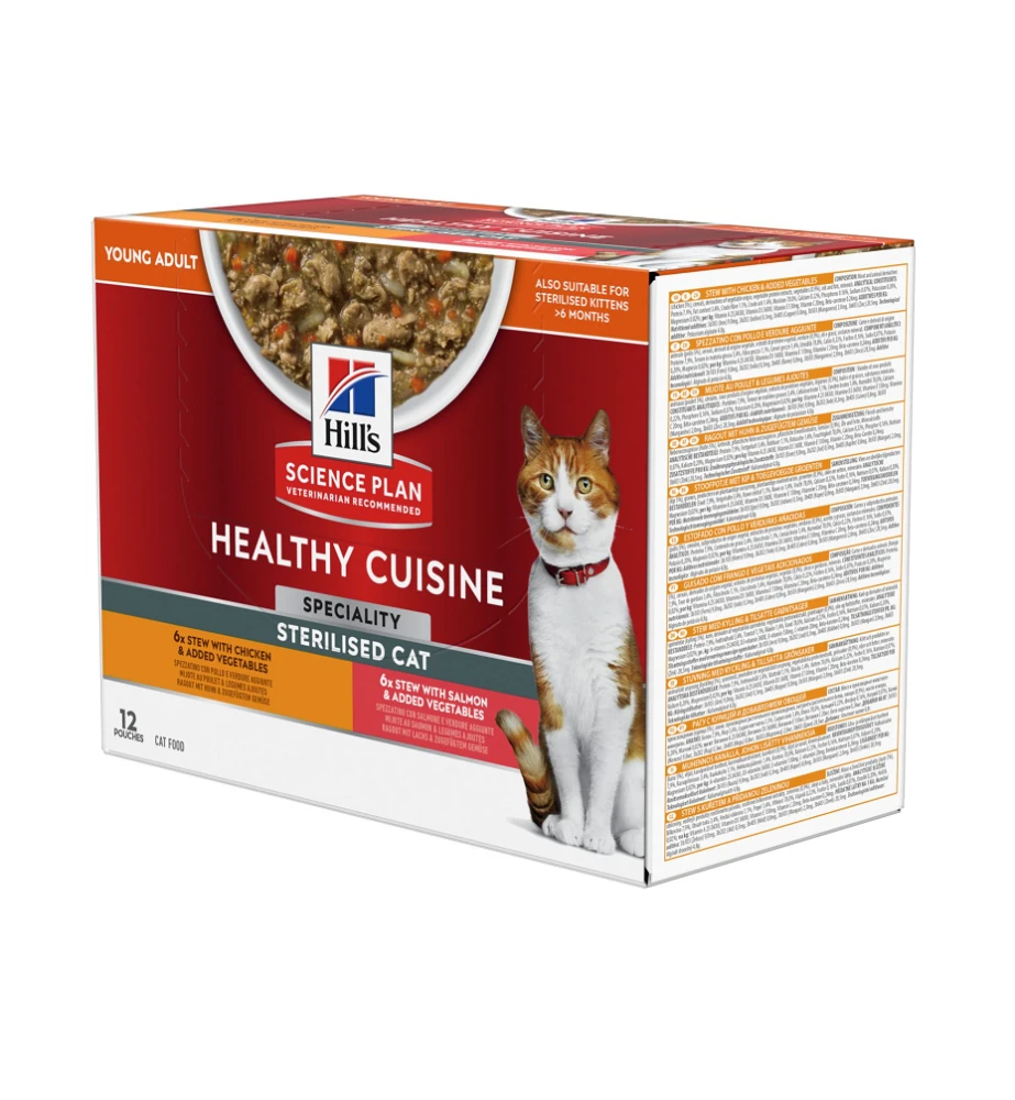 Hill's Science Plan Healthy Cuisine Gesteriliseerde Kat Stoofpotje Kip & Zalm - 4 X 12 X 80 Gram 1 Hill's Science Plan Healthy Cuisine Gesteriliseerde Kat Stoofpotje Kip & Zalm - 4 X 12 X 80 Gram